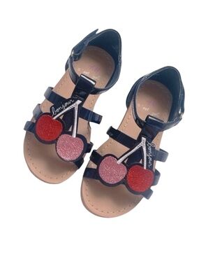 H&M Girls Navy Sandals with Glitter Cherry Accents